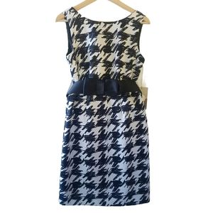 Houndstooth black & white Sheath Dress with belt size 6